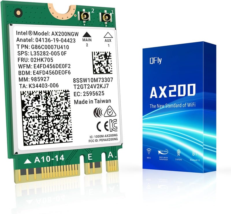 QFly WiFi 6 Card AX200NGW Wireless Network Card 2.4GHz 5GHz MU-MIMO Wi-Fi 6 (802.11ax) Module Adapter with Bluetooth 5.2 for PC Laptop Support Windows 10/11 64bit Gigabit M.2/NGFF - Image 1
